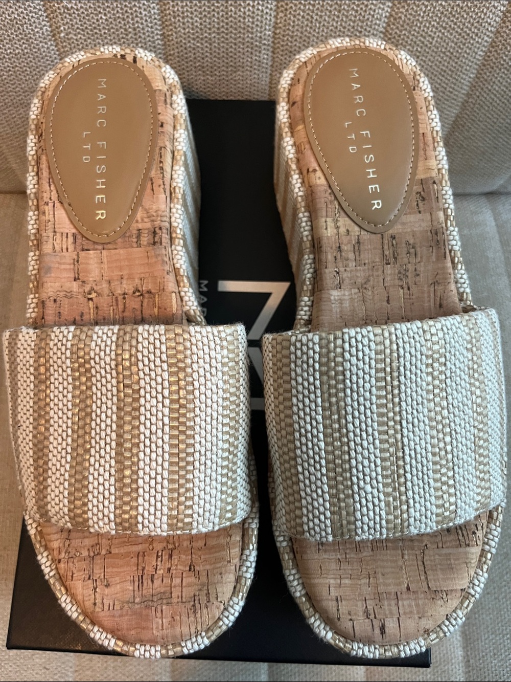 Marc fisher Daylin retro chic platform summer stripe sandals NWB SZ 9.5 - Picture 3 of 7